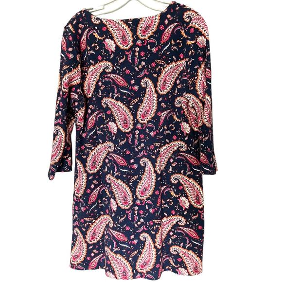 Talbots Paisley Cotton Shift Dress Women’s LP Knee Length Navy Pink 3/4 Sleeve - Picture 3 of 5